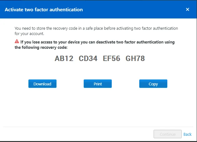 authentication recovery backup code